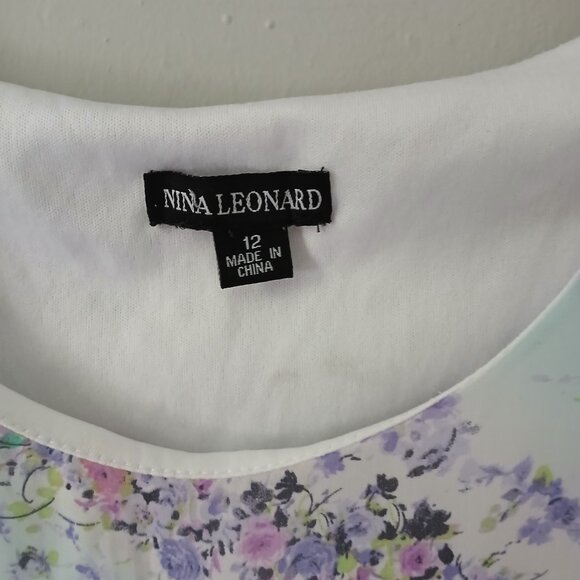 Nina Leonard Size 12 Sleeveless Midi Layered Ruffle Hem Dress Floral Blue Pink - Picture 3 of 16